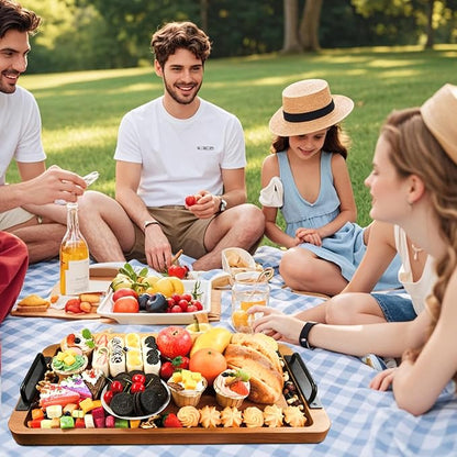 Large Wooden Charcuterie Board with Handles Long BBQ Serving Tray Platters | Rectangular Meat Cutting Board with Juice Grooves for Party Appetizers,Home & Outdoor Housewarming Gift 23.6x11.8x1.1”