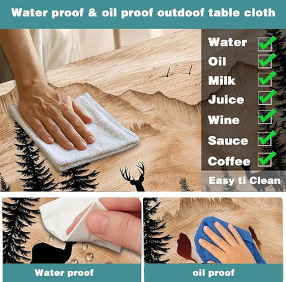 Picnic Table Cover with Bench Covers Camping Essentials Rustic Hunting Deer Forest Waterproof Windproof Camping Tablecloth Fitted Tablecloth Cover with Elastic Edge for Indoor Outdoor 3 PCS 30x72 Inch