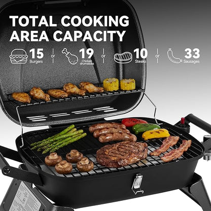 Royal Gourmet GT2006 Portable Tabletop Gas Grill, 12,000 BTU Output for Outdoor Camping, Foldable Legs, Piezo Ignition, Built-in Thermometer, for Tailgates and Camping Trips, Dark Gray
