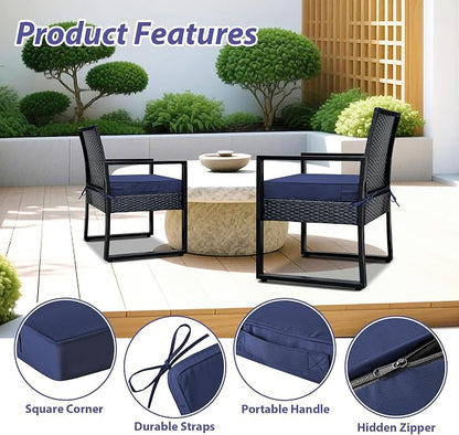 IPYNBAP Outdoor Chair Cushions Set of 4 -Waterproof Outdoor Seat Cushions for Patio Furniture, Patio Chair Cushion with Handle and Ties, Out Door Chair Pads,17x16x2-Square, Navy Blue