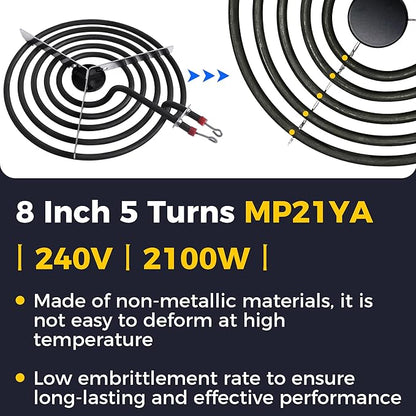 2026 Upgraded MP22YA Electric Range Burner Element 2 pcs MP15YA 6" and 2 pcs MP21YA 8" 4 Pack Unit Set Stove Burners Replacement for Whirlp00l Hard-wick Ken-more Ma-tag Electric Range Stove by Romalon