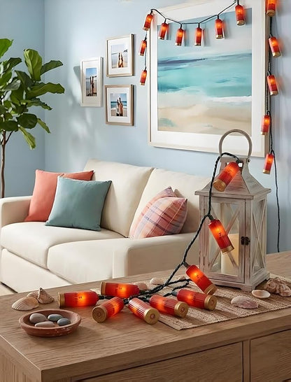 8.5Ft Shotgun Shell String Light Outdoor, 10 LED Red Bullet Decor Lights | Shatterproof & Waterproof, End-to-end Connectable, Hanging Christmas Decor UL listed for Home Wedding Party, 2700K Warm White