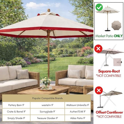 Formosa Covers 9ft 6 Ribs Market Patio Umbrella Replacement Canopy - Top Canvas - 300D UV Protective and Water Resistant Umbrella Fabric - Premium Quality Replacement Canopy Cover ONLY (Duet Red)