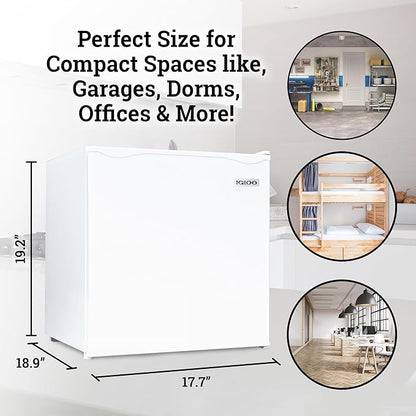 Igloo 1.6 Cu.Ft Mini Fridge with Freezer- Single Door Compact Refrigerator with Glass Shelves for Homes, Dorms & Offices- Keep Snacks, Drinks & Frozen Foods Cool with Temperature Control Fridge- White