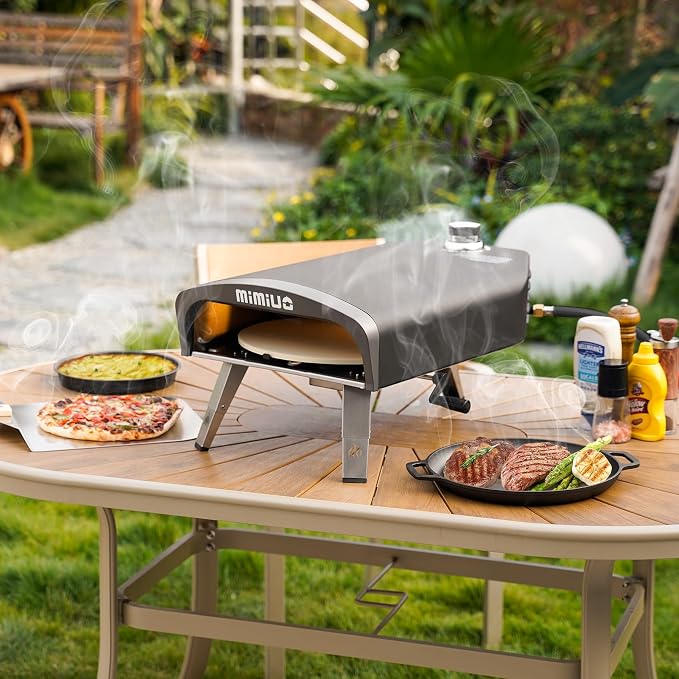 Mimiuo Manual-Rotate Gas Pizza Oven Outdoor – 60 Sec Bake, w/Stone & Peel