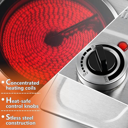 CUSIMAX Hot Plate,1800W Triple Infrared Burner, Independent Temperature Control,Electric Stove Can Simultaneously Cook Three Dishes,Compatible for All Cookware,Stainless Steel for Easy Cleaning