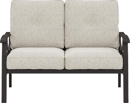 RoyalCraft Patio Loveseat, All-Weather Outdoor 2 Seats Sofa Couch, Khaki Metal Furniture with Beige Cushions