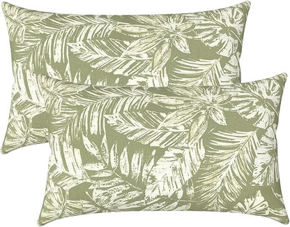 LVTXIII Outdoor/Indoor Lumbar Pillow Covers ONLY, Decorative Patio Lumbar Cushion Covers, Fluffy Water Repellent Garden Cushion Cases for Home Patio Use, 12x20 Inch, Pack of 2, Tropical Leaf Green