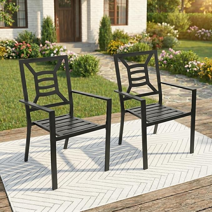 Patio Dining Chairs Set of 2, Stackable Outdoor Metal Chairs High Back, All Weather Dining Furniture Set for Garden, Backyard, Porch