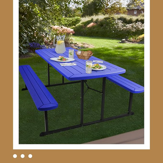 OEF Furnishings Heavy Duty Blow Molded Folding Picnic Table - Blue, Black Fram