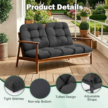 Outdoor Wicker Chair Cushions, 44×19×4 in, Waterproof, Dark Grey | Waterproof Wicker Furniture Cushions, Fade Resistant, 3 Piece Patio Furniture Cushions Set for Bench, Loveseat, Swing, Settee