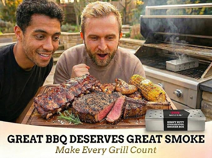 Smoker Box - Heavy Duty Stainless Steel Wood Chip Smoker for Gas & Charcoal Grills, Even Heat Vent Design, for Meat, Fish and More.