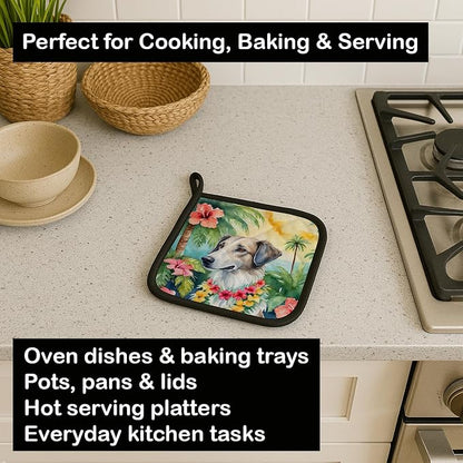 Caroline's Treasures Borzoi Luau Pair of Pot Holders Kitchen Heat Resistant Pot Holders Sets Oven Hot Pads for Cooking Baking BBQ, 7 1/2 x 7 1/2