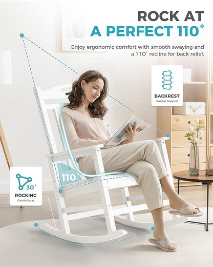 Ciokea Oversized Outdoor Rocking Chairs Set of 6, 380lbs Heavy-Duty Large Patio Rocker, High Back Cozy Porch Chairs, Weather Resistant Patio Rocking Chairs for Outside, Fire Pit, Deck, White