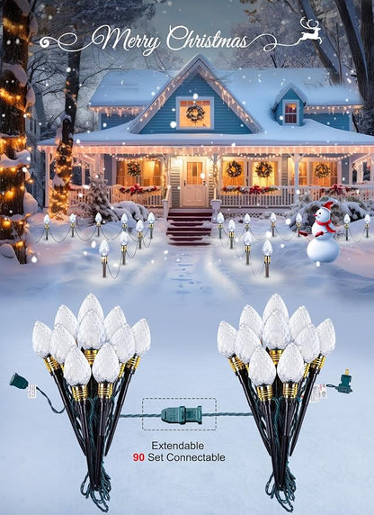 2 Pack Strawberry C9 Christmas Pathway Lights Outdoor, Total 34.8FT 20 LED | Connectable Christmas Walkway Light, Waterproof Christma Lights Outdoor Decorations for Yard Lawn Holiday Outside, Pure White