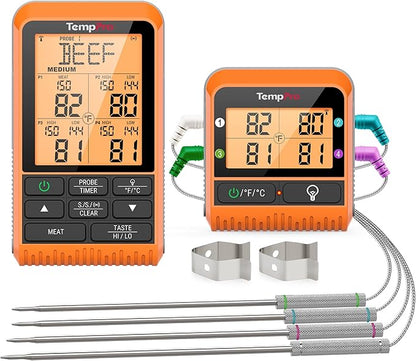TempPro TP829 1000ft Wireless Meat Thermometer Digital for Grilling and Smoking, 4 Meat Probes Grill Thermometer for Outside Grill, BBQ Thermometer for Cooking Food Temperature (Previously ThermoPro)