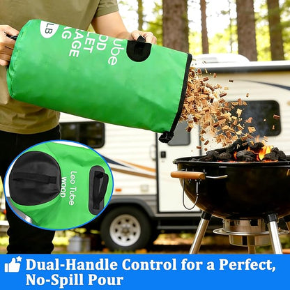 Heavy-Duty Wood Pellet Storage Bag, 20LB Waterproof Smoker Bag - 500D PVC Outdoor Storage Container with Buckle Seal, Label Pocket & Handles for BBQ, Grill, Pellet Smoker (Green)