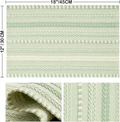 Artoid Mode Sage Green Farmhouse Woven Braided Stripe Placemats Set of 6,12x18 Inch Seasonal Holiday Table Mats Party Kitchen Dining Decoration