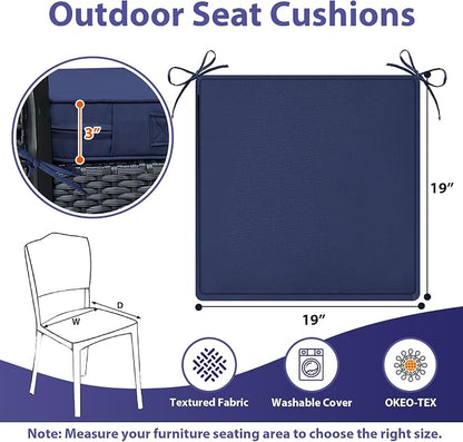 IPYNBAP Outdoor Chair Cushions Set of 4 -Waterproof Outdoor Seat Cushions for Patio Furniture, Patio Chair Cushion with Handle and Ties, Square Out Door Chair Pads,19" x 19" x 3", Navy Blue