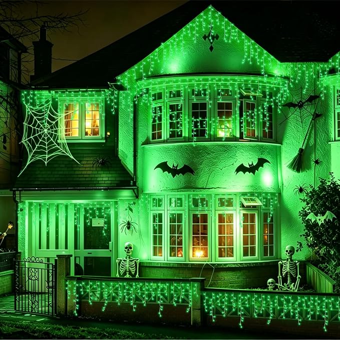 YEGUO 33ft 400 LED Icicle Lights for Outside, 80 Drops Halloween Lights Connectable, 8 Modes Icicle String Light with Memory(Green)