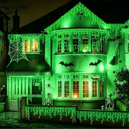 YEGUO 33ft 400 LED Icicle Lights for Outside, 80 Drops Halloween Lights Connectable, 8 Modes Icicle String Light with Memory(Green)