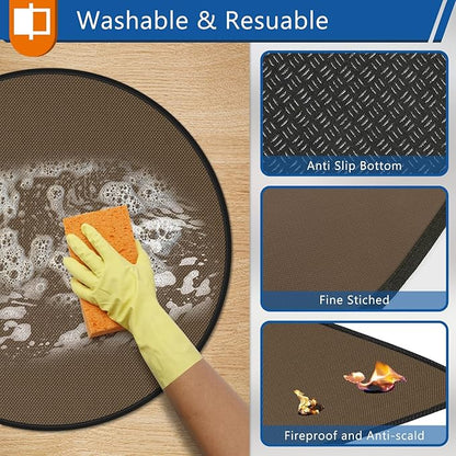 Anze Round Under Grill Mat for Outdoor Grill, 36 Inch Anti-Slip BBQ Floor Mats, Easy to Clean Reusable Fireproof Grill Pad, Oil-Proof Waterproof Protector for Deck Fireplace Pit Mat Brown