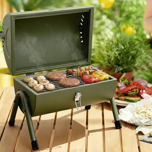 Royal Gourmet CC1015L Portable Charcoal Grill, 147 Sq. In. Cooking Area, with Four Air Vents, Lid Latch Buckle, Lid Handle, for Outdoor Backyard, Patio Parties and Picnics, Olive Green