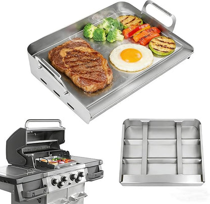 Griddle for Gas Grill, Flat Top Griddle with Non-Stick, Heat Evenly Stainless Steel Griddle, Heat Resistant, No warps, Perfect for Gas/Charcoal Grill, Camping, Tailgating Parties - 23"X16"
