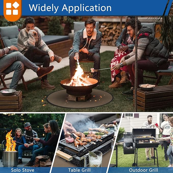 Anze Round Under Grill Mat for Outdoor Grill, 36 Inch Anti-Slip BBQ Floor Mats, Easy to Clean Reusable Fireproof Grill Pad, Oil-Proof Waterproof Protector for Deck Fireplace Pit Mat Brown