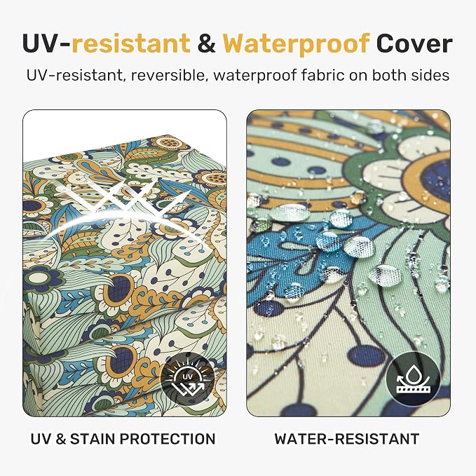 Outdoor Chair Cushions, Set of 4, 24"*24"*4", Water Resistant, Sun Flower | High-Density Foam Patio Cushions with Ties, UV & Fade Resistant, Square Corner Seat Cushions for Outdoor Furniture
