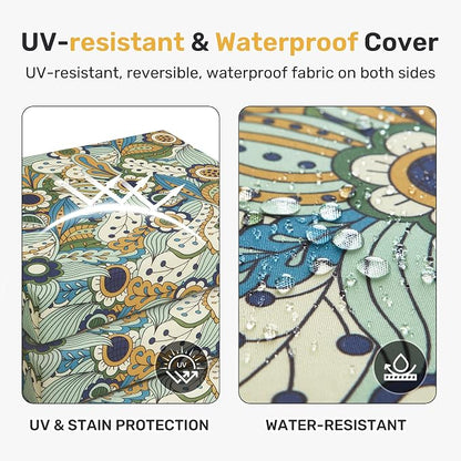 Outdoor Chair Cushions, Set of 4, 24"*24"*4", Water Resistant, Sun Flower | High-Density Foam Patio Cushions with Ties, UV & Fade Resistant, Square Corner Seat Cushions for Outdoor Furniture