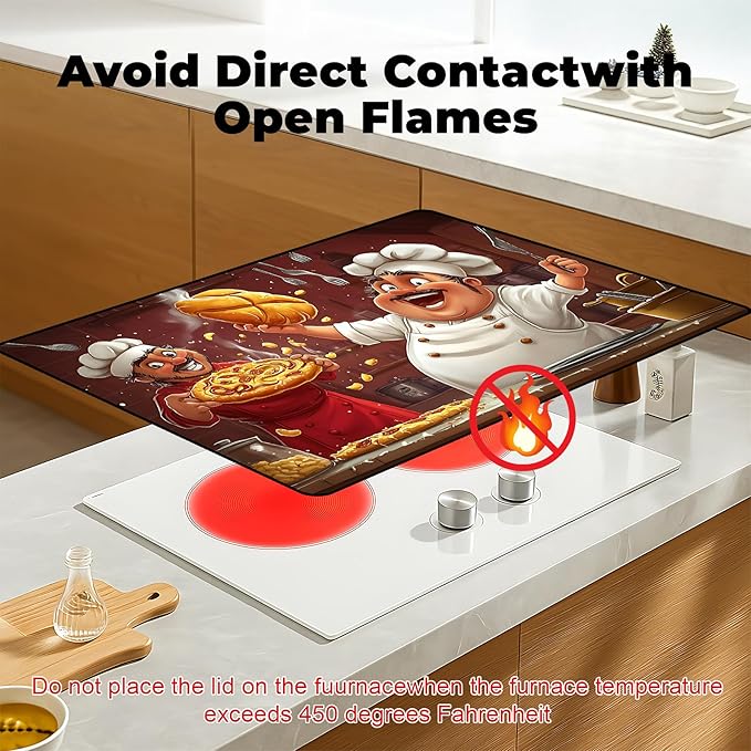 Heat-Resistant Glass Stove Top Cover with Anti-Slip Rubber Coating – Electric Stove Protector, Scratch-Resistant, Expands Counter Space, Stylish Kitchen Decor (Pizzas)