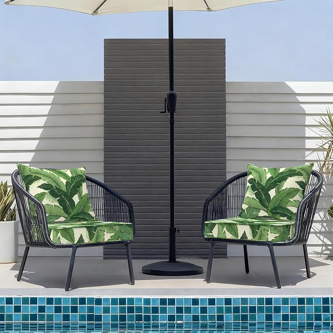 DYTXIII Outdoor Deep Seat Cushion Set, Water Repellent 22"x22" Patio Thick Cushions Replacement with Seat & Back Pillow for Patio Sofa, Wicker Chair, Couch - Swaying Palms Green