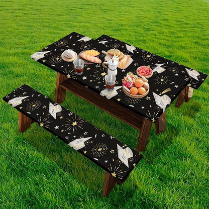Grad Table Cloth for Birthday, Graduation, Restaurant, Wedding Decoration, Elastic Table Cloth for Graduation Party 3 PCS Set