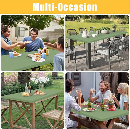 Rectangle Table Cloth, Waterproof Elastic Fitted Tablecloth for 4 Foot Folding Tables, Washable Polyester Tablecloths for Picnic, Camping, Outdoor (Green, 30"x48")