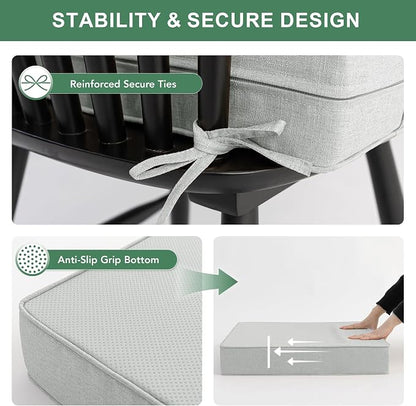 Summsun Patio Cushions for Outdoor Furniture, Faux Linen Water Resistant Backrest and Seat Cushion Set with Non-Slip Bottom, Straps, Removable Cover, 19 x 19 Inch, Light Grey, Set of 4