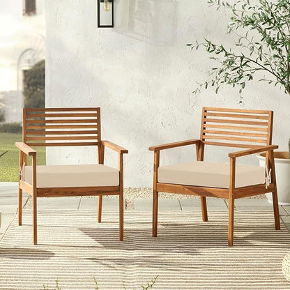 downluxe Outdoor Chair Cushions Set of 2 for Patio Furniture, Water-Resistant Square Corner Patio Chair Cushions with Ties, High Density Foam Outdoor Seat Cushion, 18.5" X 16" X 3", Beige