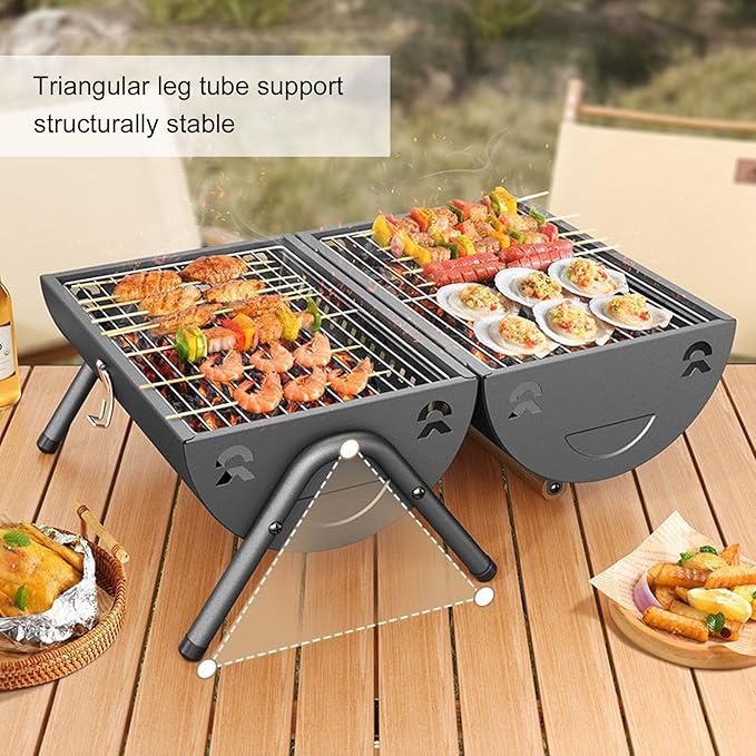 Portable Charcoal Grill, Small BBQ Grill, Tabletop Barbecue Grill with Chimney for Outdoor, Charcoal Grill for Camping Picnic Backyard Patio, Anti-scalding Handles, Easy Assembly (White)