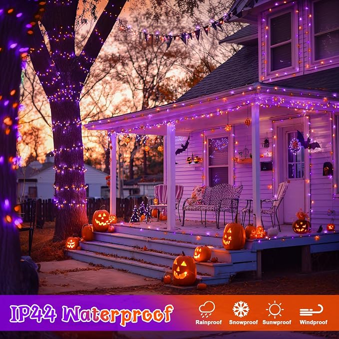 JMEXSUSS 400 LED Orange and Purple Halloween Lights Outdoor Indoor | 132ft Halloween String Lights Plug in, Remote Control Halloween Tree Lights for Yard Tree Porch House Halloween Decorations