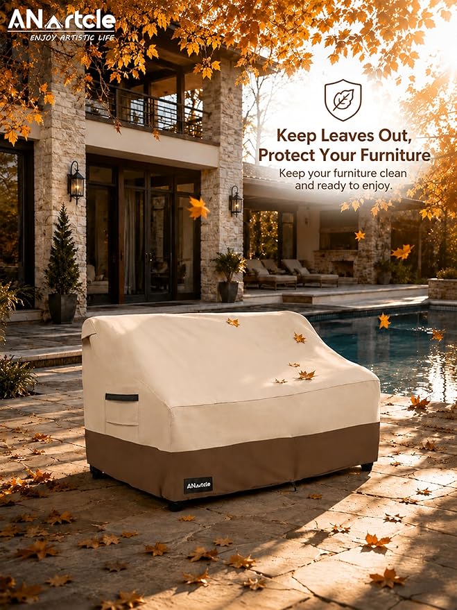 ANartcle 3-Seater Patio Sofa Cover,85W x 37D x 35H Inches Outdoor Couch Cover,100% Waterproof Heavy Duty Patio Sofa Covers,Patio Furniture Covers,Beige&brown