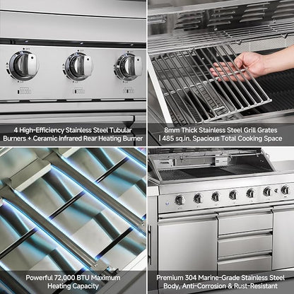 BODEGACOOLER Outdoor Kitchen Island with 6-Burner 97,000 BTU Propane Grill, Stainless Steel BBQ with Built-in Refrigerator and Sink for Backyard hosting, Patio Barbecue