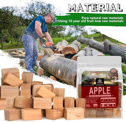 Lumberer Apple Wood Smoking Chunks – 100% Natural Hardwood for Smokers & Grills – Long-Lasting Burn (1+ Hours) – Light Fruity Smoke Flavor – 4LBS, High-Temp Sterilized & Clean Burn