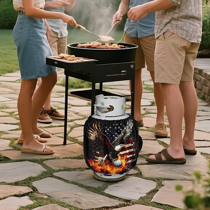 Rv Propane Tank Cover Leaf Green Gas Tank Covers Protective Covers for Grill, Travel Trailer RV and Outdoor Use Windproof Weatherproof Gas Carrier USA Flag Golf Fire