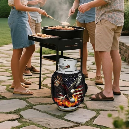 Rv Propane Tank Cover Leaf Green Gas Tank Covers Protective Covers for Grill, Travel Trailer RV and Outdoor Use Windproof Weatherproof Gas Carrier USA Flag Golf Fire