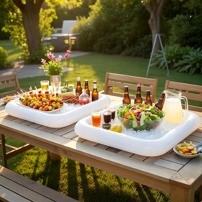 HBlife 2 Size 4-Pack Inflatable Cooler, Blow-Up Ice Trays for Food & Drinks | 49x24in Inflatable Cooler with Drain Outlet, Portable, Durable Material, Easy Clean, Outdoor Parties, Catering Events