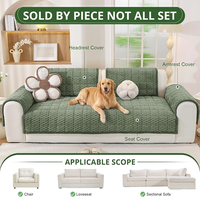 OstepDecor Couch Cover for Dogs, Washable Non Slip Sofa Cover for Pets | Soft Couch Covers for Sofa, Loveseat and Sectional, Furniture Protector Against Pet Hair & Dirt (35.4" x 70.9", Green)