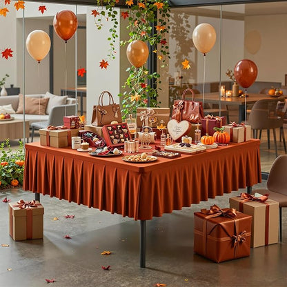 PARTISKY Rust Spandex Square Tablecloths 48x48 Inch, 2 Pack Wrinkle Free Fitted Card Table Cloth Stretch Square Table Cover for Kitchen Dinner, Holiday Party, Wedding Banquet, Display Trade Show