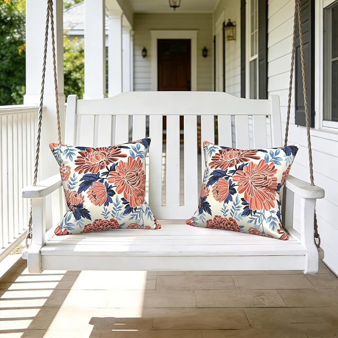 LVTXIII Outdoor Pillow Covers 20x20 Inch, 2 Pack Large Square Throw Pillow Cases, Fade-Resistant Cushion Covers for Patio Furniture Sofa, Garden Porch, Vibrant Blossom