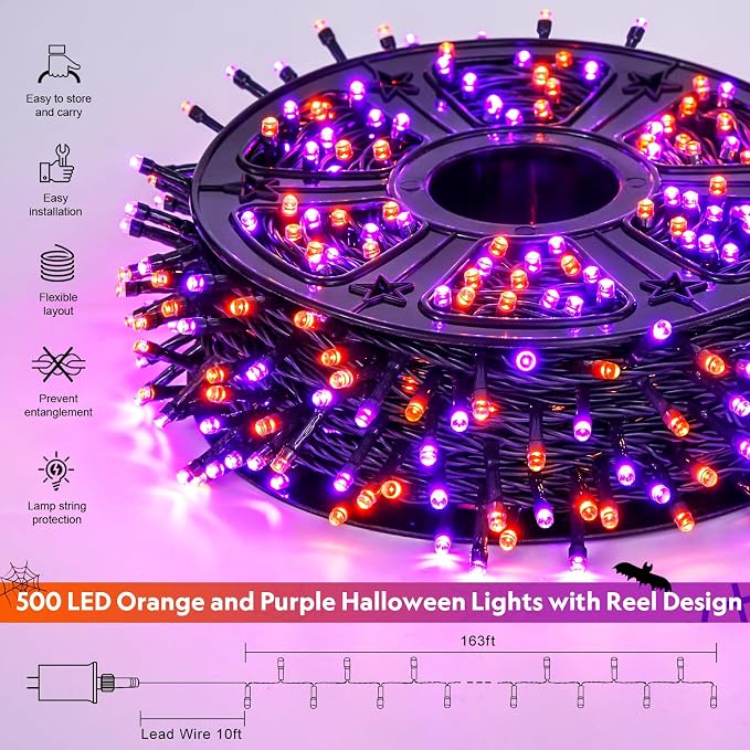 JMEXSUSS 500 LED Orange and Purple Halloween Lights with Remote | 173ft Halloween String Lights Outdoor Waterproof, 8 Modes Christmas Tree Light Plug in for Party House Indoor Decor
