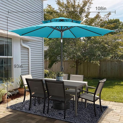 9FT Outdoor Patio Umbrella - 2 Tiers Table Umbrella Waterproof UV Protection, Sombrillas de Patio with Push Button Tilt, Sun Umbrella for Pool, Porch, Garden, Yard (Aqua Blue)